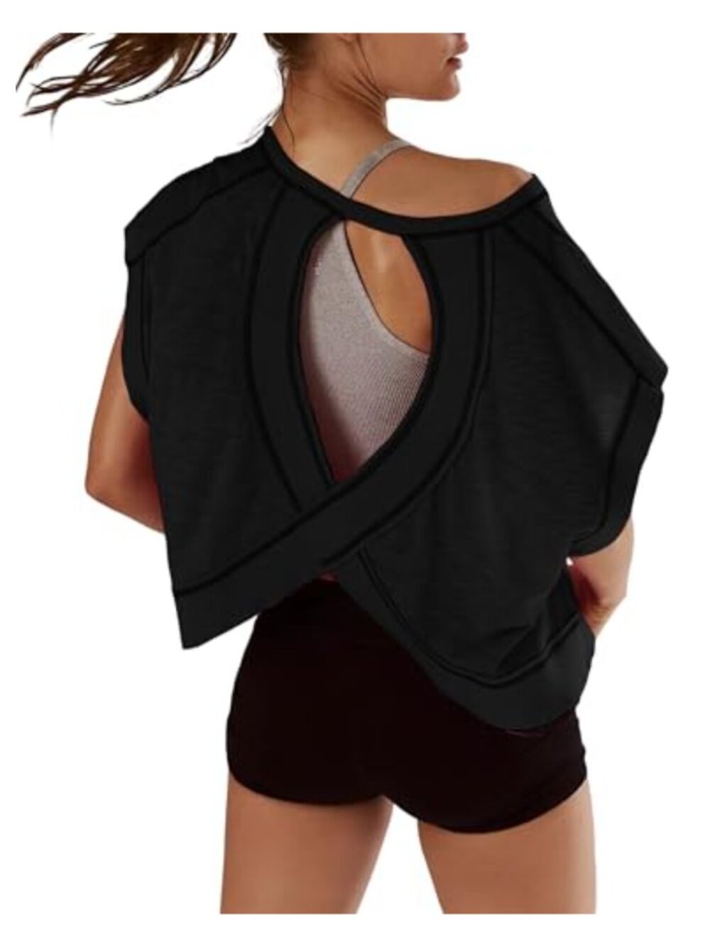 Womens Short Sleeve Open Back Workout Top Crop Yoga Gym Athletic Tee